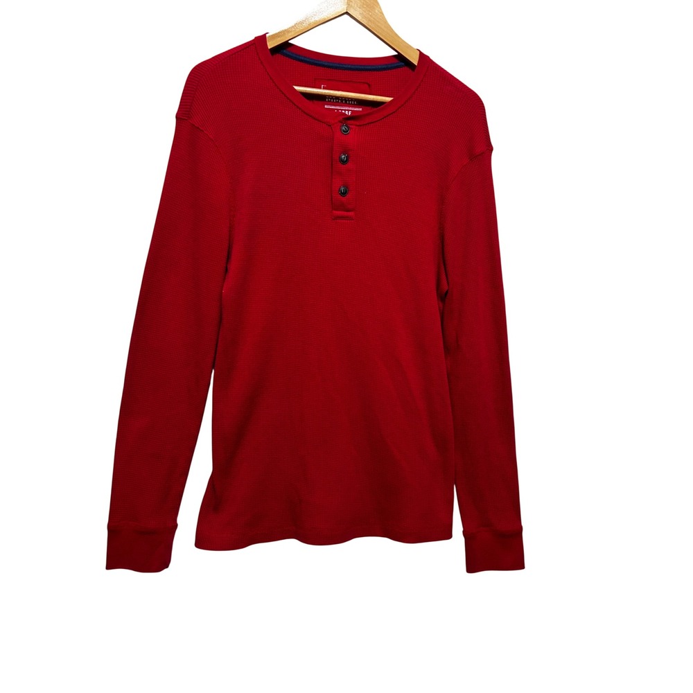 Pipeline Mens Thermal Henley Shirt L Red Waffle Knit Workwear Base Layering